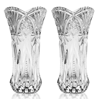 Imagen de Kurtzy Jarrones Decorativos Modernos Altos (Pack de 2) 24,5 cm Florero Cristal Transparente Cilindro Melodia Set Centro Mesa y Decoración en la Oficina