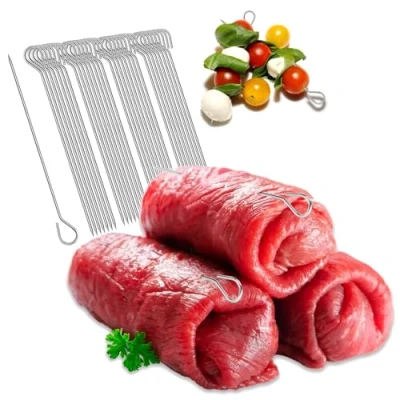 Imagen de Robin Goods® 32x Agujas para rollos de acero inoxidable Brochetas carne 11 cm largo, inoxidables, duraderas Juego brochetas, repuesto clip (32 piezas aguja)