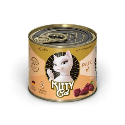 Imagen de KITTY Cat Paté Wild, 6 x 200 g, Comida húmeda para Gatos, sin Cereales, con taurina, Aceite de salmón y mejillón Labios Verdes, pienso Completo Alto Porcentaje Carne, Fabricado en Alemania