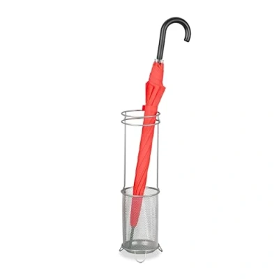 Imagen de Relaxdays Paragüero, 52,5 x 16 cm, Metal, Soporte Redondo para Paraguas, Resistente, Diseño Moderno, Plateado, Acero, 52.5 cm