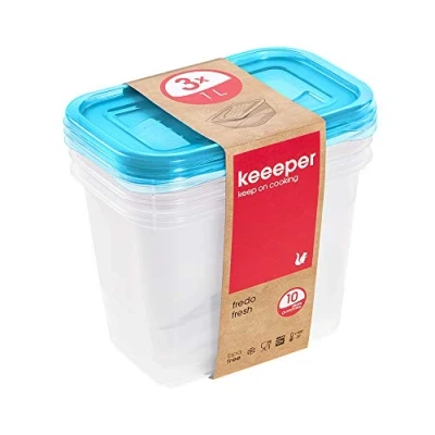 Imagen de keeeper Set de 3 Fiambreras, x 1 l, 15,5 10,5 11,5 cm, Fredo Fresh, Azul transparente