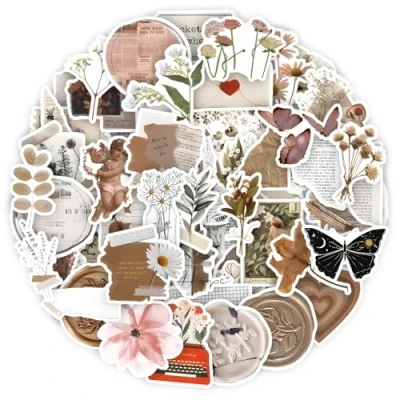 Imagen de 60pcs Pegatinas Aesthetic Vintage Otoño Viaje Material de Scrapbooking Flores Sticker Bullet Journal para Manualidades