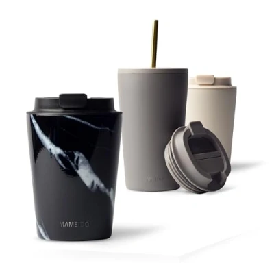 Imagen de MAMEIDO Termo Cafe 350ml Vaso Termico Antigoteo, Taza Termica acero inox sin BPA, para llevar (Black Marble, 0,35l)