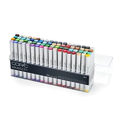 Imagen de COPIC Sketch Set «72 Colors B», 72 piezas en expositor acrílico, rotulador doble con punta mediana y de pincel