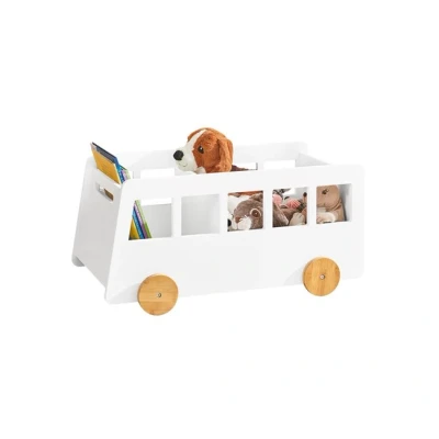 Imagen de SoBuy KMB41 W Caja Baúl de Almacenamiento para Juguetes con Ruedas Organizador y Libros 2 Secciones 68 x 43 33 cm ES