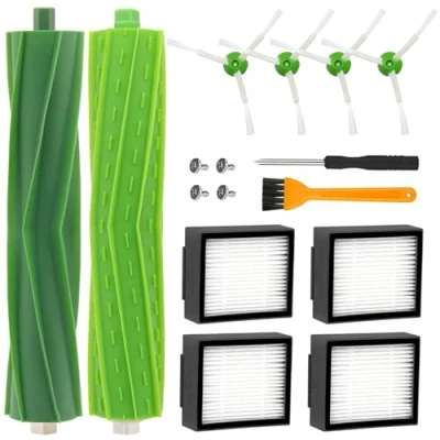 Imagen de Accesorios para iRobot Roomba Series e/I, i7 Plus E5 E6 E7 i7+ i8 i8+ j7 j7+ i6 i6+ i4 i4+ i3 i3+ Kit de Repuestos Aspiradora, 2 Cepillos Goma,4 Filtro,4 Cepillo Lateral