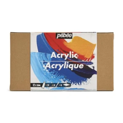 Imagen de PEBEO Studio Acrylics Set 12 Tubos 20 Ml Colores Surtidos + Accesorios Kit de Pintura Acrílica para Artista y Principiante Pinceles Espátula Lienzo Luminosos