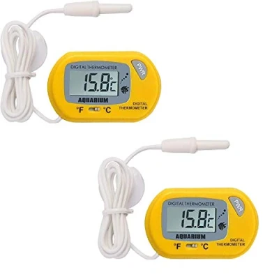 Imagen de DollaTek 2Pcs LCD Termómetro Digital para acuarios Temperatura del terrario de Agua Tanque Peces Amarillo