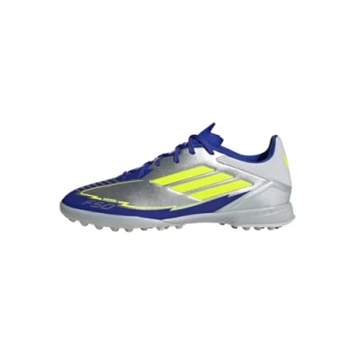 Imagen de adidas Performance Messi F50 League Boots TURF Botas de fútbol multitacos, Hombre, Talla: 48 2/3, Silver/yellow/blue Zapatos
