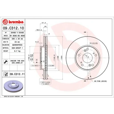 Imagen de BREMBO COATED DISC LINE 09.C312.11 Disco de freno 280 25 5 ventilación interna revestido con tornillos HONDA: CIVIC 9, 8