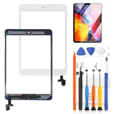 Imagen de pantalla táctil para iPad Mini 1 2 1ST 2ª generación digitalizador A1432 A1454 A1455 A1489 A1490 A1491 kit de reparación con botón inicio e IC (no LCD) (blanco)