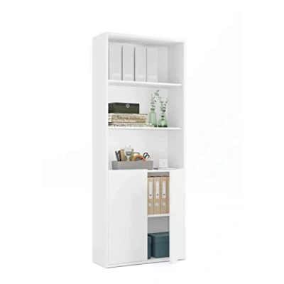 Imagen de MUEBLES PITARCH Librería de Oficina o Despacho con 2 Puertas y 4 Estantes, Estantería Salón, Blanca, 196,5x75,5x33cm (Alto x Ancho Fondo) Básica, Elegante Resistente, Colección