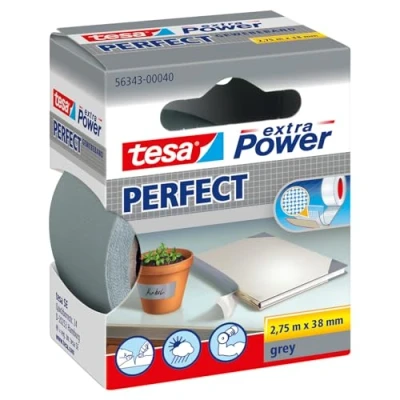 Imagen de tesa Extra Power Perfect Cinta de Reparación Reforzada en Tela para Confeccionar, Reparar, Fijar, Reforzar y Etiquetar Gris 2.75 m x 38 mm