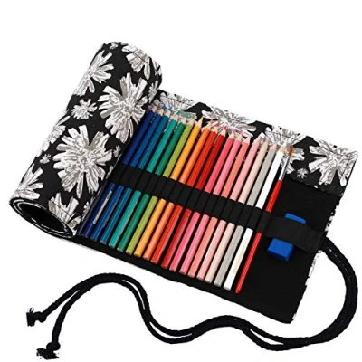 Imagen de abaría Estuche Enrollable para 48 Lápices Colores, Bolsa Organizador de Lona Infantil Adulto (no Tiene lápices)