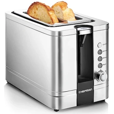 Imagen de Chefman 2 Slice Pop Up Stainless Steel con 7 Ranuras para Saltar extraanchas, Funciones de descongelación, rehabilitación y cancelación, Bandeja extraíble 850 W, 120 V, Color Plateado