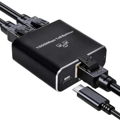 Imagen de Gigabit Network Ethernet 1 a 2, 2 Puertos 1000Mbps, Conmutador de Red RJ45, Gigabit, Switch Puertos, Divisor para Ordenadores Hubs Televisores Routers