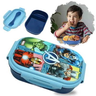Imagen de Lonchera de plástico 20 cm para niños, viaje verano, picnic, escolar, sin BPA, Capitán América, Iron Man Thor (cuchara, tenedor, cuchillo) los Vengadores
