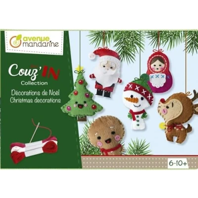 Imagen de Clairefontaine ES Avenue Mandarine KC062C Caja creativa mini Couz&#039;in con 6 personajes navideños para coser 10 x 3 cm, una aguja y ovillos de hilo (instrucciones incluidas)