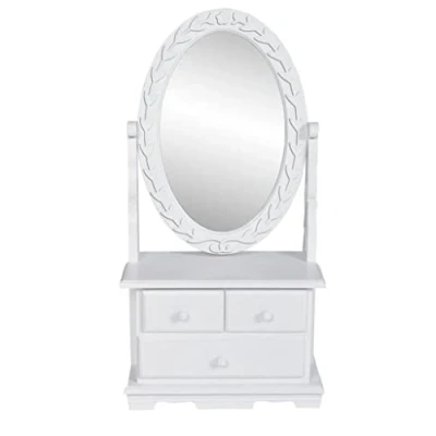 Imagen de vidaXL Tocador con Espejo Giratorio Cajones MDF Blanco Mesa Maquillaje Cómoda