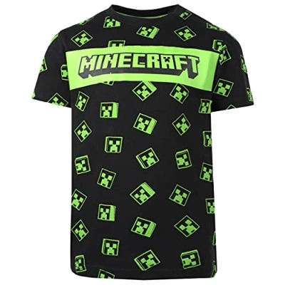 Imagen de Minecraft Camiseta negra Creeper Ropa 100 % algodón para niños Regalos de cumpleaños niños, Negro, 11 12 años