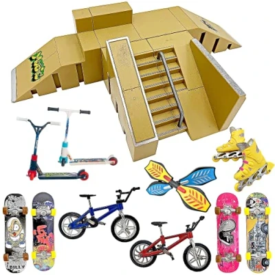 Imagen de STASHABLES juego de rampa patineta dedo, kit 16 piezas, parque patinaje que incluye patinetas, rampas, scooters, patines, bicicletas y patines para