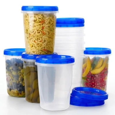 Imagen de Winter Shore Contenedor Plastico Alimentos con Tapas Giratorias (Pack de 10) Recipiente Almacenamiento Sin BPA 1 l para Sopas Taper Comida a Prueba Fugas y Apilables el Congelador