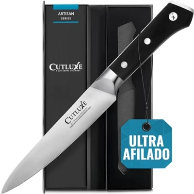 Imagen de Cutluxe Cuchillo Utilitario Cuchillos Profesionales de Cocina 14cm Acero Alemán Forjado Alto en Carbono Espiga Completa y Cuchilla Afilada Diseño Mango Ergonómico Serie Artesano