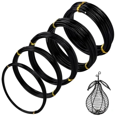 Imagen de Belle Vous Pack de 5 Alambre Manualidades Aluminio Negro para Hacer Joyas 1/1,5/2 / 2,5 y 3 mm m Flexible Arreglos Florales, Modelos Abalorios