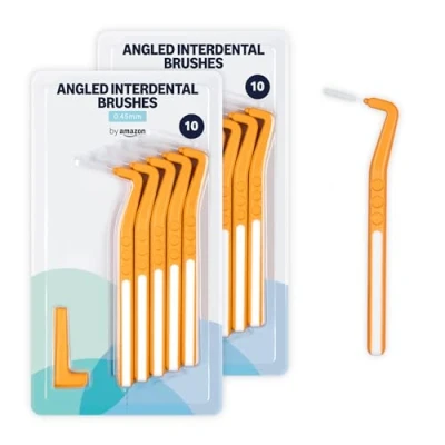 Imagen de By Amazon Cepillo interdental en ángulo, alcance medio, 0,45 mm, 20 unidades, 2 paquetes de 10 color naranja