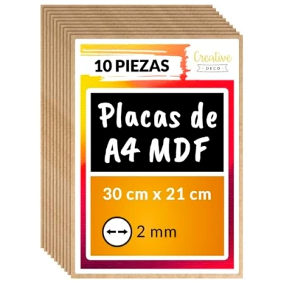 Imagen de Creative Deco 10 x A4 MDF Tablero Madera 300 210 2 mm Perfecto para Corte por Laser, CNC Router, Modelado, Calado, Bricolaje, Manualidades