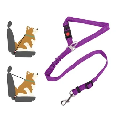 Imagen de Lollanda Cinturón de seguridad para perros y con tiras reflectantes cuerdas amortiguación, correa ajustable grandes, medianos pequeños (morado)