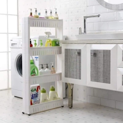 Imagen de Bakaji Carro Carrito Slim Estrecho Multiusos Por Ahorro De Espacio Con 4 Ruedas y Cestos Niveles Almacenamiento Para Cocina Baño