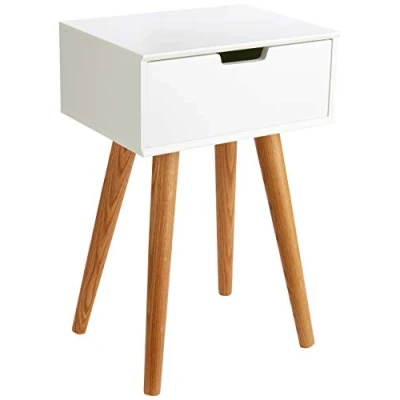 Imagen de AC Design Furniture Muebles de Diseño Mesita Noche Mariela, Madera, Blanco, 30 x 40 61,5 cm