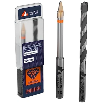 Imagen de Presch Set de brocas azulejos y hormigón ⌀ 10mm broca especial para cerámica, duros, porcelana vidrio porcelánico cerámica incluye una adecuada caja