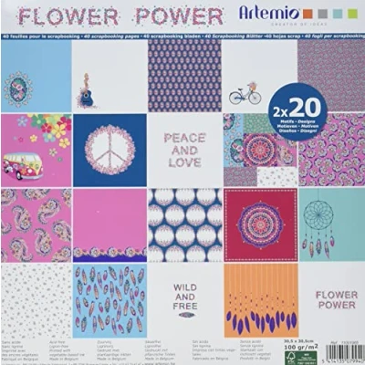 Imagen de Artemio Flower Power Set de 40 Recortes, Papel, Multicolor, 30,5 x 1 cm