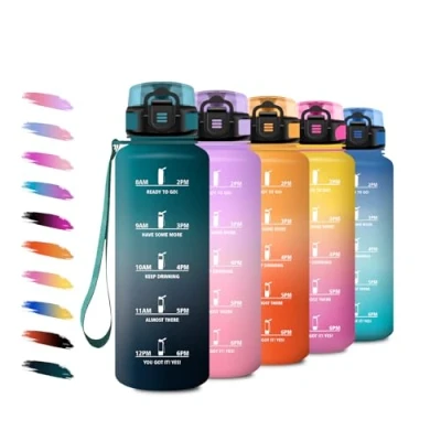Imagen de Botella Agua 1,5L, Cantimplora Deportiva con Filtro, Reutilizable, Prueba de Fugas, Marcador Tiempo, para Escuela, Oficina, Cámping, Bicicleta, Correr, Senderismo