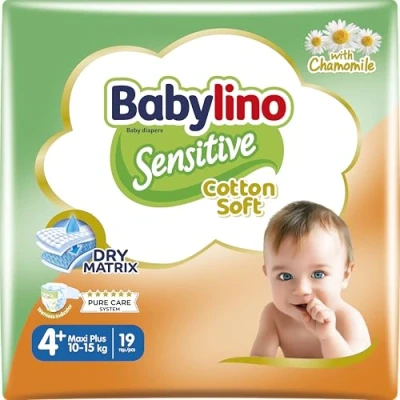 Imagen de Babylino Sensitive Cotton Soft, Pañales Bebé Talla 4+, Maxi plus (10 15 kg), 19 unidades