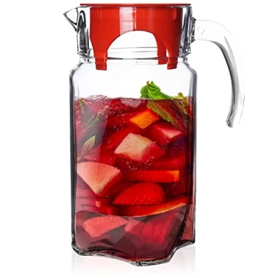Imagen de ORION GROUP Luna Jarra de cristal (1,75 L, con tapa y caño para bebidas caseras, té helado, leche, café, vino)