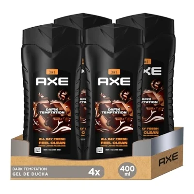 Imagen de Axe Gel de Ducha y Champú para Hombre Dark Temptation 3en1 400ml Pack 4