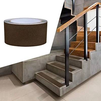 Imagen de cinta de agarre antideslizante seguridad para escaleras 5cm x 10m, banda rodadura alta tracción/fuerte abrasivo precaución peligro marrón