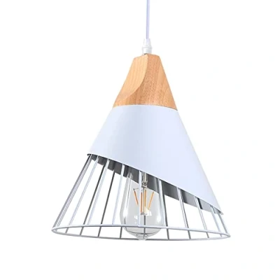 Imagen de WOWEWA Lámpara Colgante de Metal Vintage,Lámpara Techo Retro Blanca para Interiores, Madera E27 cocina,restaurante,sala estar,comedor,dormitorio,26cm