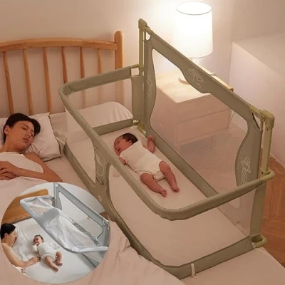 Imagen de 3 En 1cuna bebe,120x50cm,Cuna colecho,cuna de viaje,Cama para bebé junto a la cama,moises bebe,cuna plegable,parque cuna,next To Me,cama cuna convertible,corral cunabebe ( Color : Creamy white ,