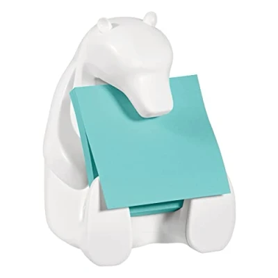Imagen de Post It Dispensador de Notas Z, Diseño Oso Polar, Paquete 1 Bloc 90 Hojas, 76x76 mm, Color Turquesa, Para Dispensar con una Mano en el Escritorio
