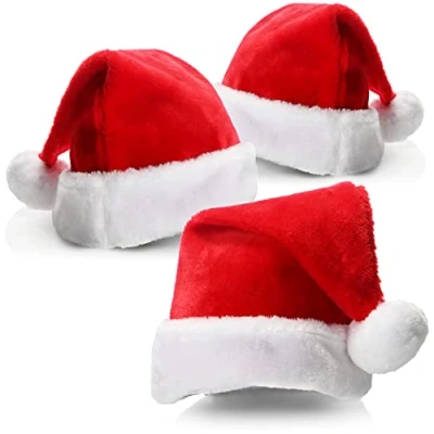 Imagen de com four® 3X Gorro de Papá Noel con pompón X Mas Peluche para y Navidad Suave (03 Piezas Borde Felpa)