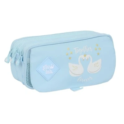 Imagen de Glowlab CISNES Portatodo Triple Big, Estuche Infantil, Niño, Ideal para Niños en Edad Escolar, Cómodo y Versátil, Calidad Resistencia, 21.5x8x10 cm, Color Azul Claro