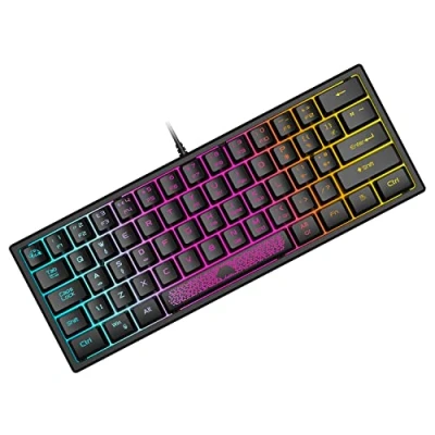 Imagen de 60% Teclado para Juegos con Teclas de Membrana Profesional, Mini Compacto 62 Teclas, USB Cable Gaming, RGB Chroma Rainbow Retroiluminado, QWERTY Layout, Ultraligero, PC Mac Laotop Negro