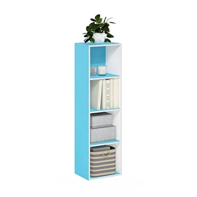 Imagen de Furinno Pasir Estantería Abierta para Almacenamiento Cubitos à 4 Pisos, Blanco/Azul Claro