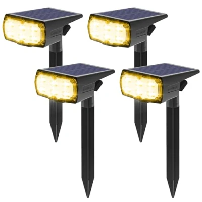 Imagen de GOLUMUP 36 LED foco solar exterior, lámpara impermeable IP67, proyector exterior 860LM con 2 modos de iluminación para jardín, patio, camino, acera, terraza, blanco cálido 4 unidades