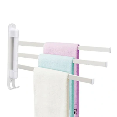Imagen de Pcscevcr toallero giratorio, giratorio de acero inoxidable montado en la pared con ganchos, barras toalla simples, para cocina y baño (blanco, 3 rieles)