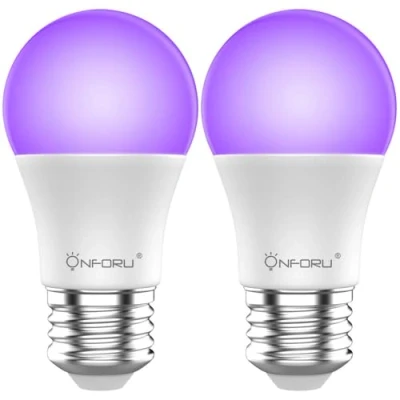 Imagen de Onforu 2x LED Bombillas UV, 9 W Bombilla de Luz Negra Iluminación Ultravioleta, E27 Lámpara Violeta Nivel UV A Bajo Consumo para Halloween Fiesta Navidad Disco Pinta Corporal